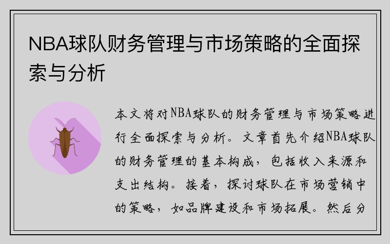 NBA球队财务管理与市场策略的全面探索与分析