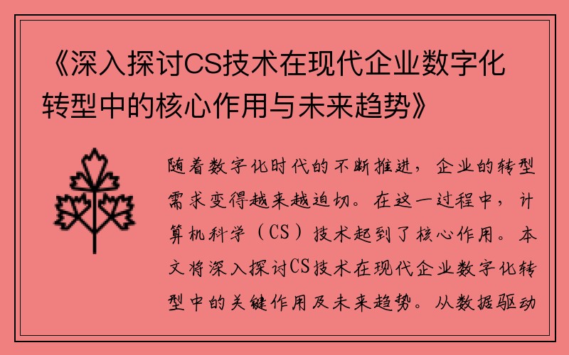 《深入探讨CS技术在现代企业数字化转型中的核心作用与未来趋势》