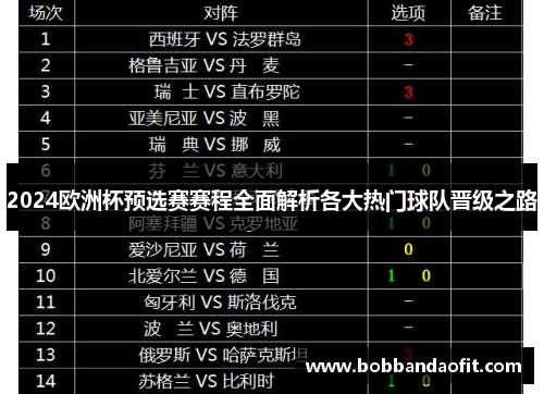 2024欧洲杯预选赛赛程全面解析各大热门球队晋级之路